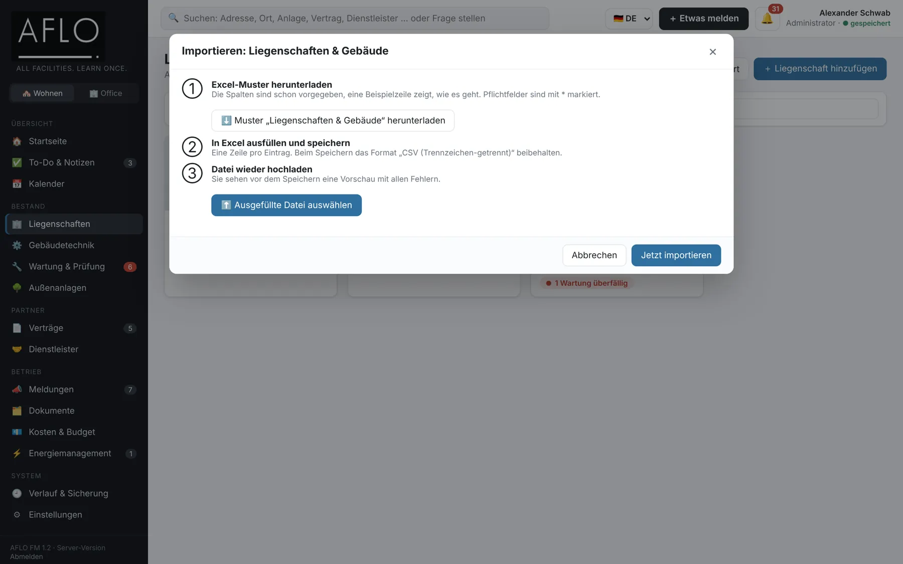 Import-Assistent mit Mustervorlage
